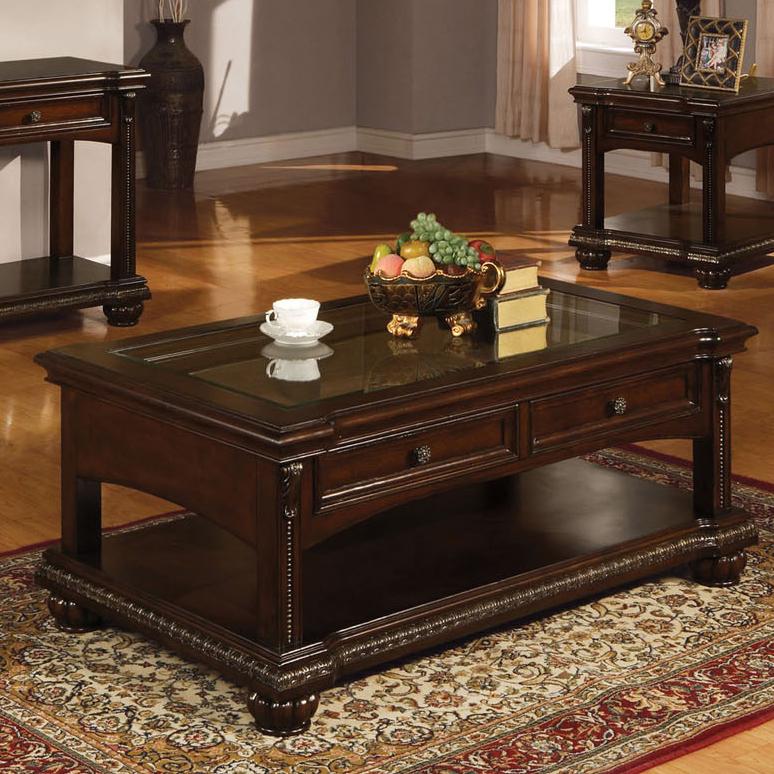 Acme Furniture Anondale 10322 Traditional Coffee Table W/Glass Del